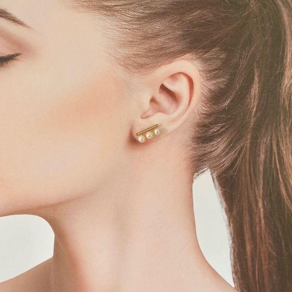 Genuine Freshwater Pearl Balance Gold Dainty Earrings - Picture 5 of 6